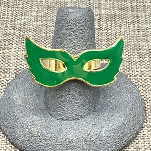 Masquerade Mask Adjustable Ring Gold Emerald Green Mardi Gras Halloween Party